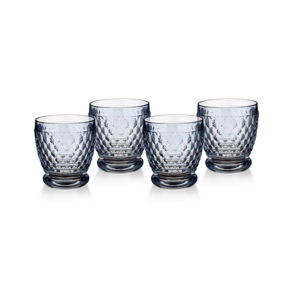 Blue Faceted Crystal Lowball Glass Set of Four