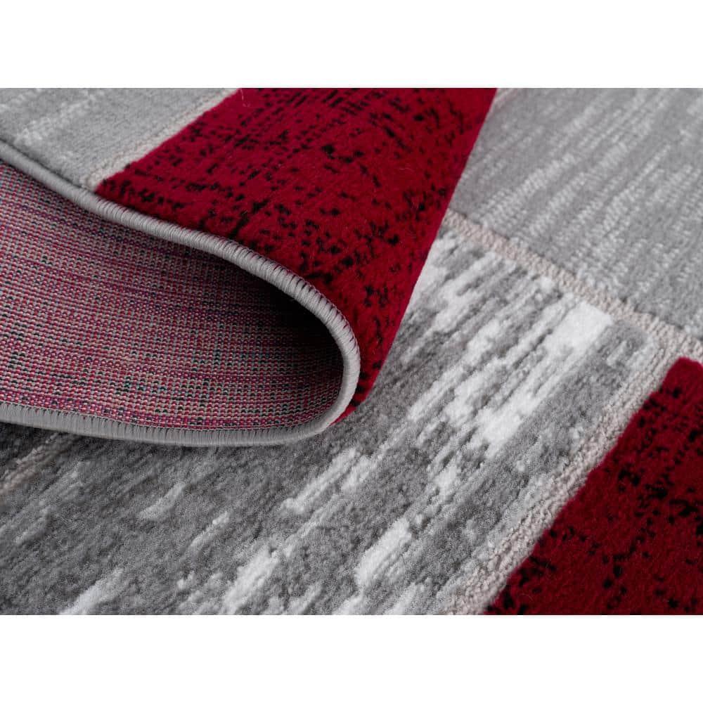 L'Baiet Verena Geometric Area Rug Red Grey 5' x 7' Medium Area Rugs Carpet for Living Room, Bedroom, Dining Table, Office, Hallway, Foyer | Neutral Colorful Modern Abstract Home Decor