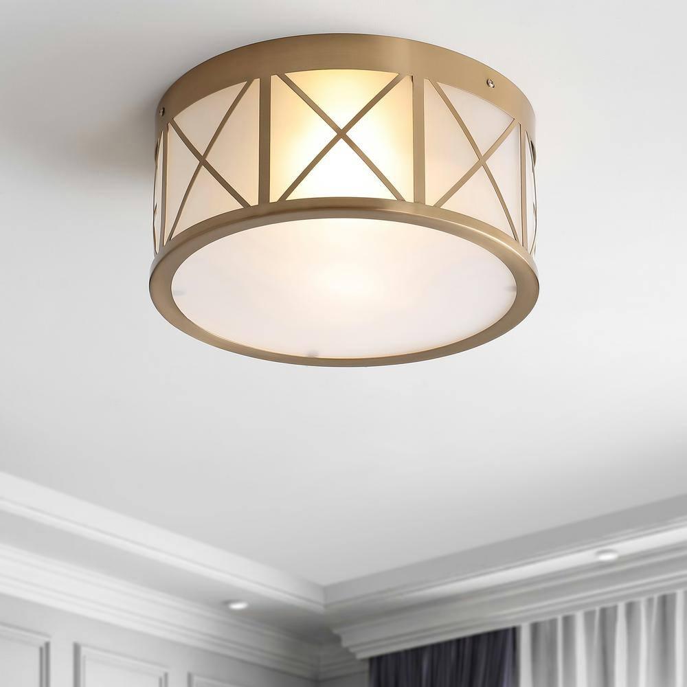 Cadence 13" Drum Metal/Glass Flush Mount, Brass Gold
