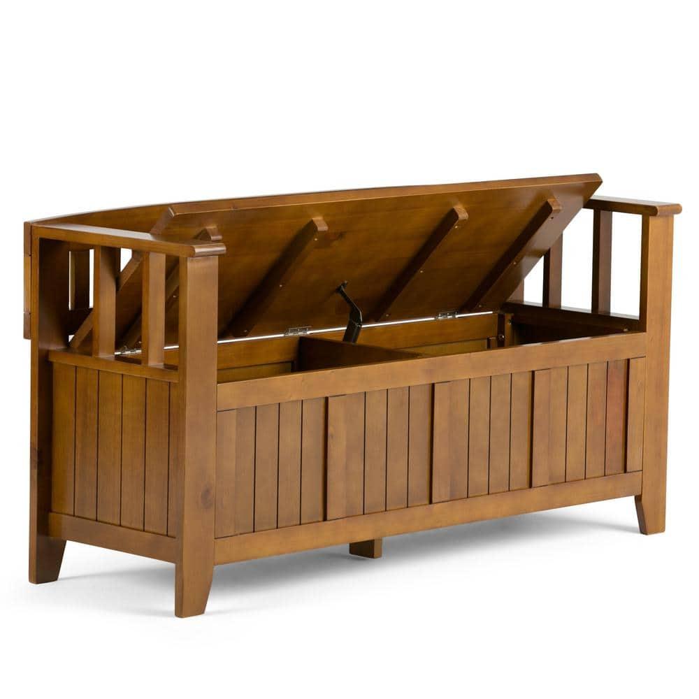 Simpli Home Acadian Solid Wood Entryway Storage Bench with Lift-Top Lid and Dual Compartments