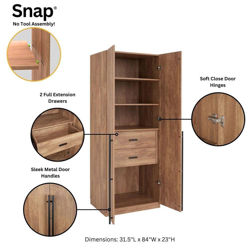 Manhattan Comfort Set of 3 Lee 2 Door and 2 Drawer Wardrobe Closets Golden Brown: Modular Storage Units, MDF Construction