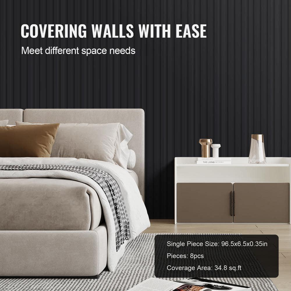 VEVOR Wood Slat Acoustic Panels, 8 PCS 96 x 6 inch, WPC Accent Wooden Wall Panels for Modern Interior Wall, Faux Wood Wall Board Panels for Stylish Decor and Noise Reduction, Matte Black