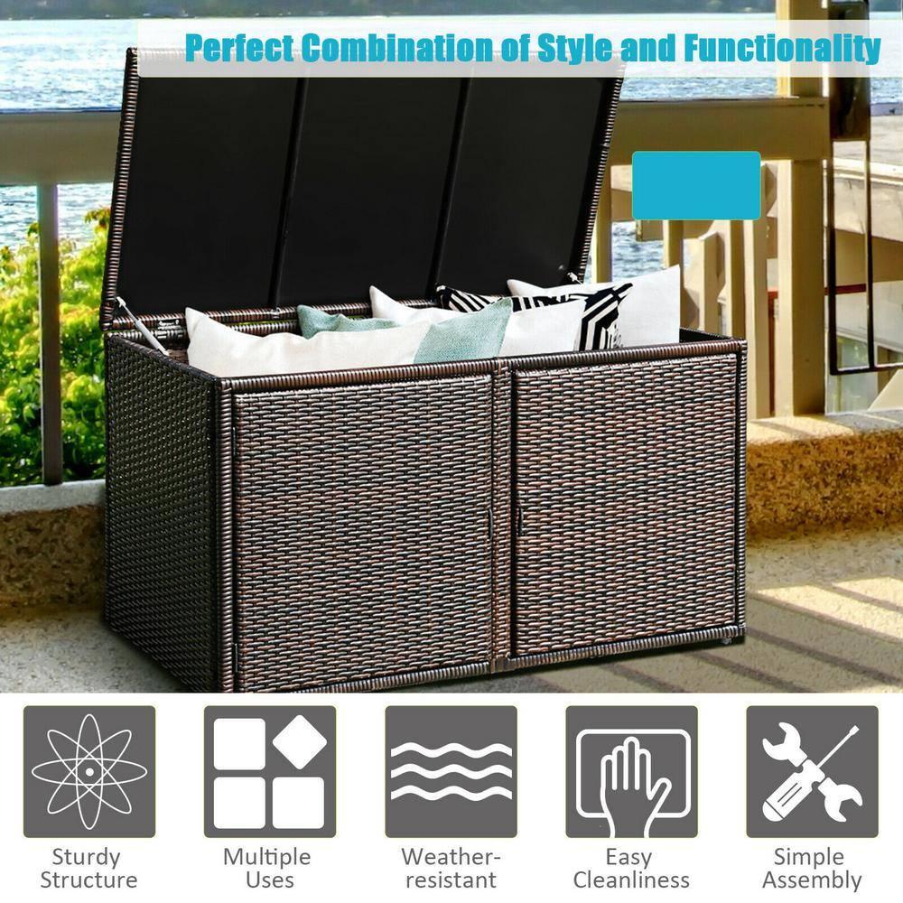 Kadyn 88 Gallon Garden Patio Rattan Storage Container Box-Brown