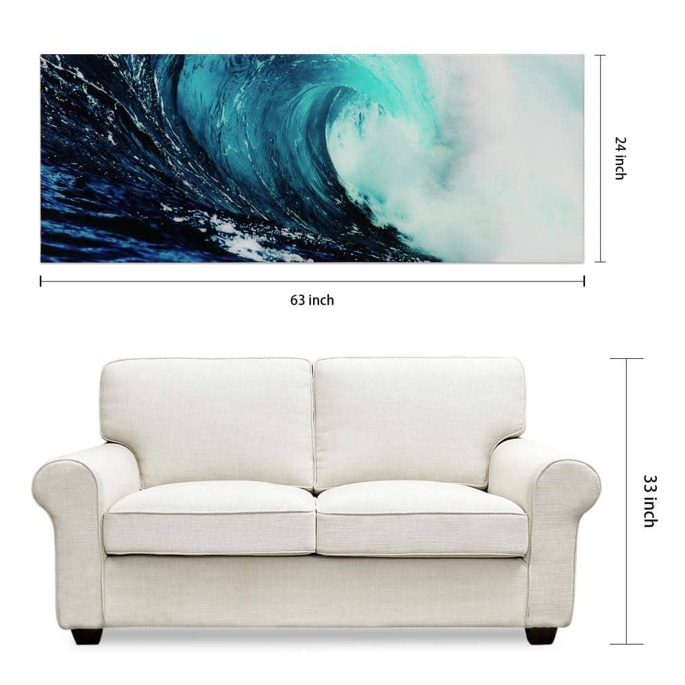 Empire Art Direct Blue Wave 1 & 2 Frameless Free Floating Tempered Glass Panel Graphic Wall Art, 24" x 63" each, Ready to Hang
