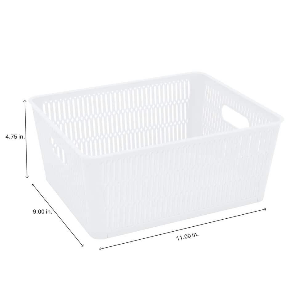 Simplify Slide 2 Stack It 2 Pack Plastic Storage Tote Baskets in White