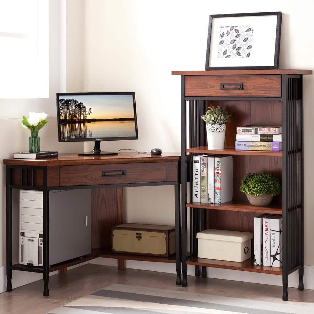 Leick Ironcraft Corner Computer Desk in Mission Oak
