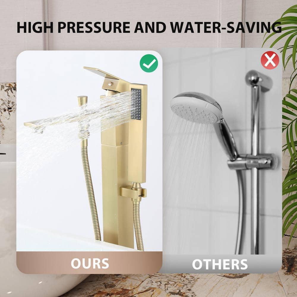 mondawe Single Handle Floor Mounted Freestanding Tub Filler with Diverter MDLT0055-BG