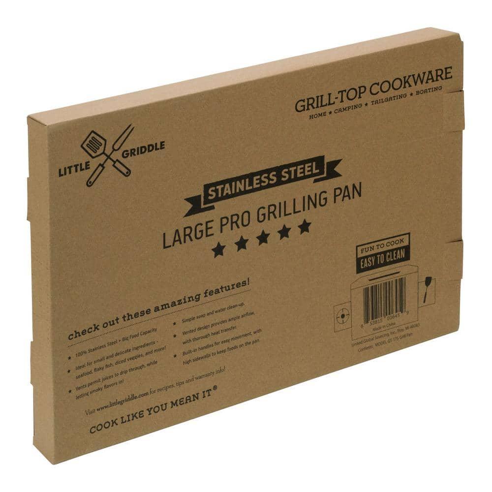 LITTLE GRIDDLE - Large Pro Grill Pan, High sidewalls with built-in handles, Stainless Steel Material, Big Food Capacity and Vented Design - Durable and Easy to Clean