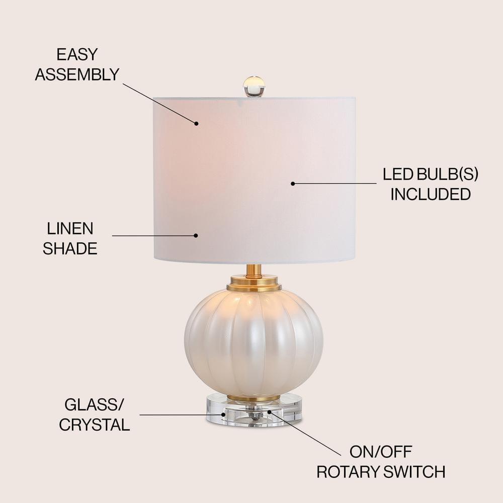 JONATHAN Y Pearl 17.5" Glass/Crystal LED Table Lamp, White/Brass Gold, JYL2076B