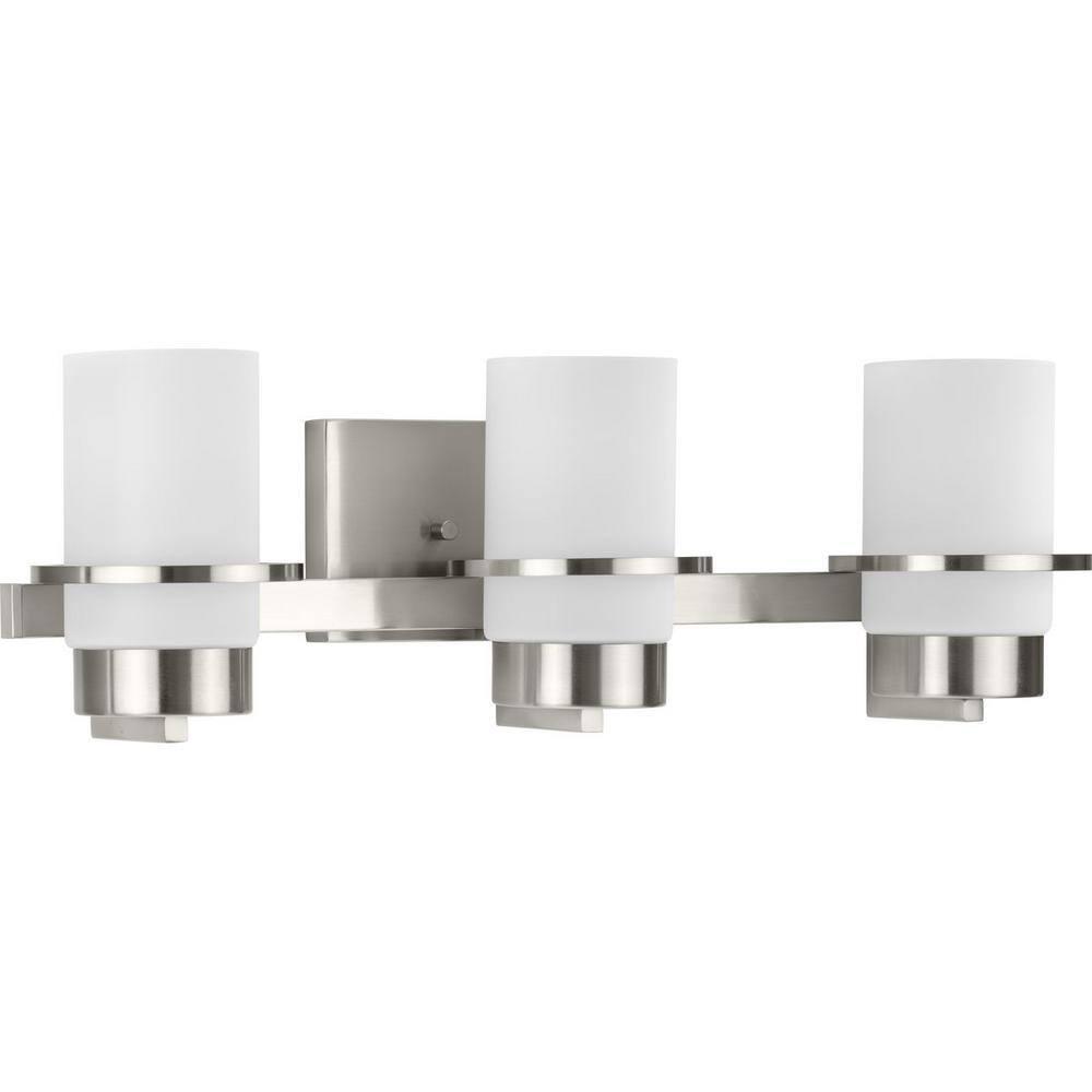 Progress Lighting Reiss 3-Light Vanity Light, Brushed Nickel, White Glass Shade