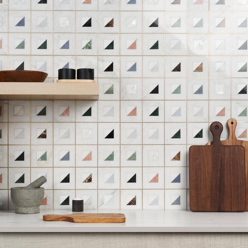 Freya Multicolor 12'' W x 12'' L Marble and Brass Mosaic Wall Tile (1 Sq. Ft. / Sheet)