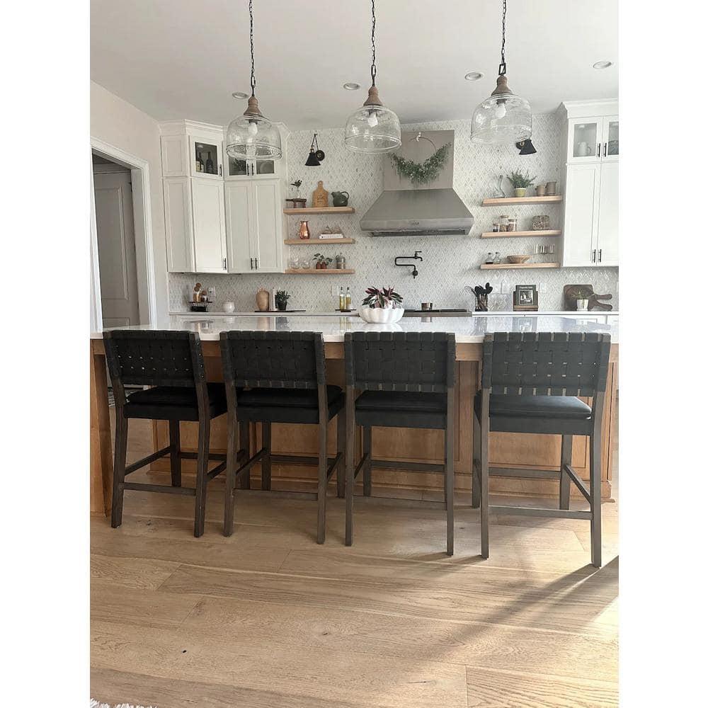 Nathan James Set of 4 Cohen Faux Leather Counter Height Barstool Black