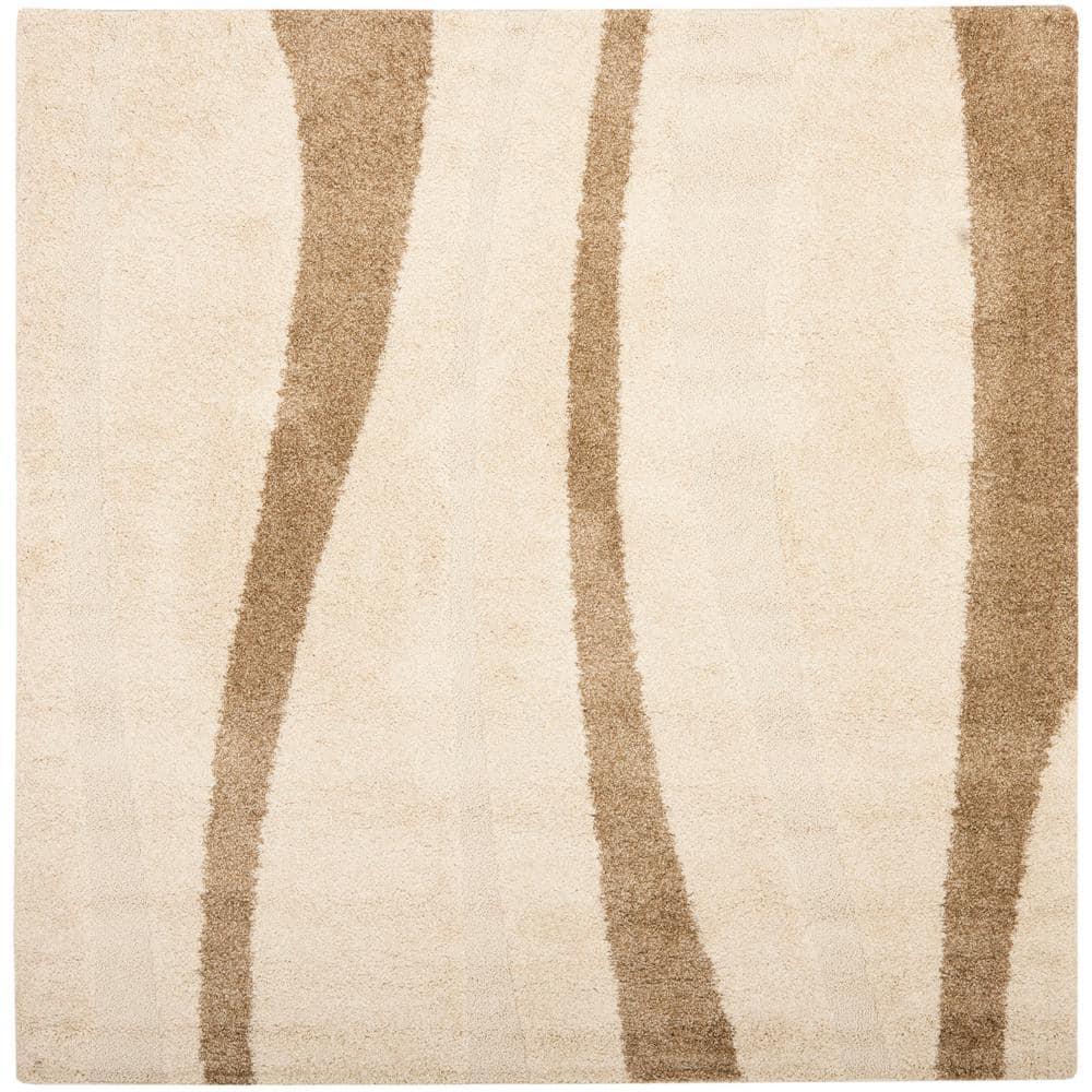Florida Shag SG451 Power Loomed Indoor Area Rug - Cream/Dark Brown - 6'7"x6'7" - Safavieh
