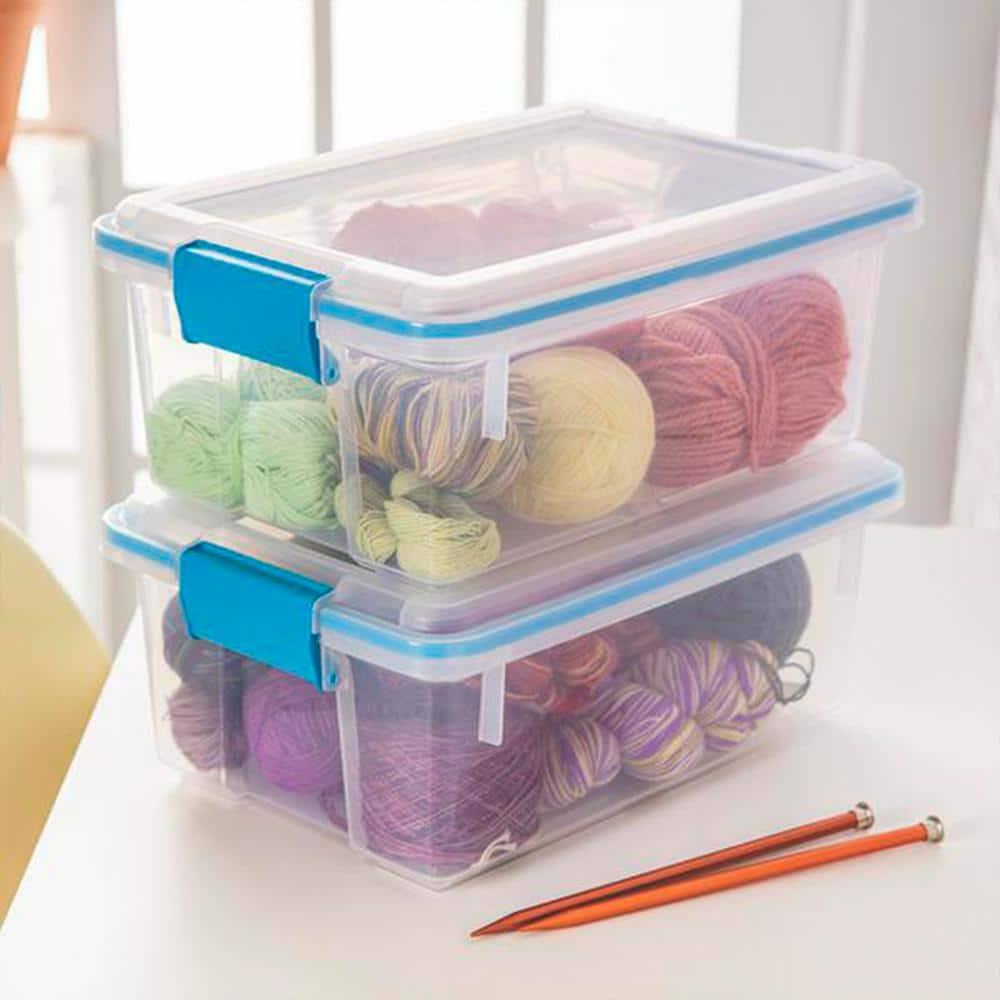 Sterilite 12 Qt Gasket Box, Stackable Storage Bin with Latching Lid and Tight Seal Plastic Container to Organize Basement, Clear Base and Lid, 12-Pack