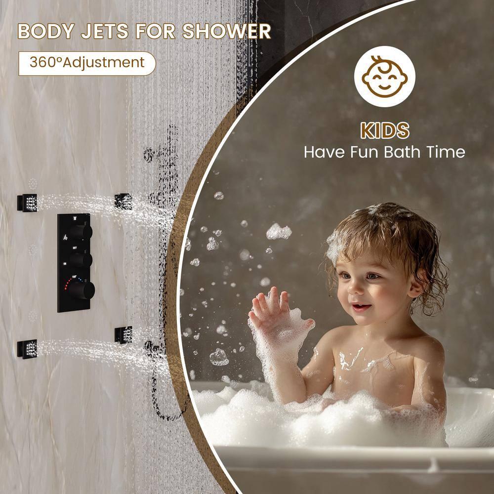 Matte Black Stainless Steel Wall Mounted Shower System with Body Jets