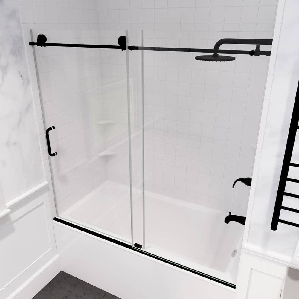 Raymore 59 - 60" W x 62" H Single Sliding Frameless Tub Door with Tsunami Guard