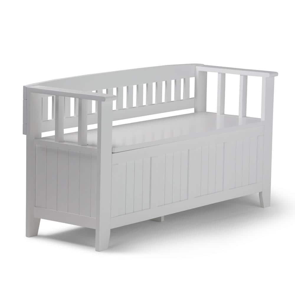 Simpli Home Acadian 48"W Solid Wood Entryway Storage Bench with Lift-Top Lid and Dual Compartments