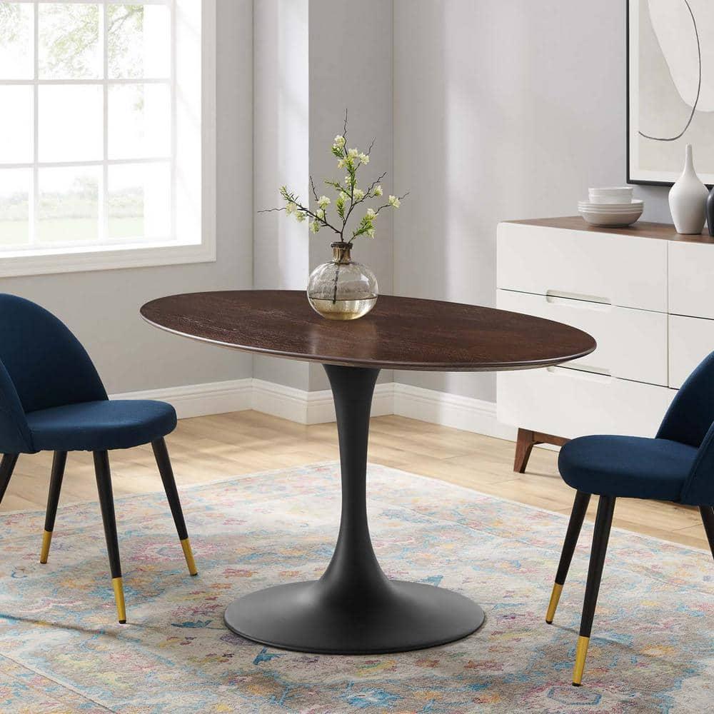 Modway Lippa 60" Oval Modern Wood & Metal Dining Table in Cherry Walnut/Black