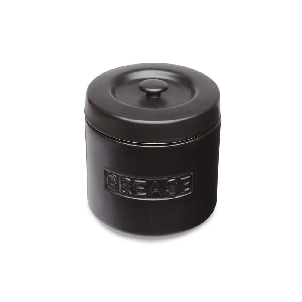 Fox Run Grease Container, Matte Black Ceramic, 4 cup capacity