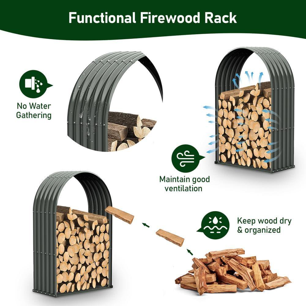 TRAMULL Heavy Duty Log Holder Galvanized Steel Firewood Storage with Assembly Kit