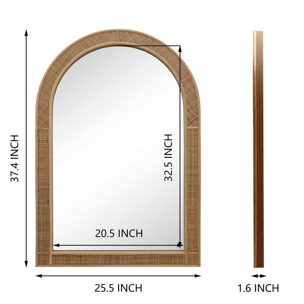 Parisloft Boho Arch Rattan Mirror - 25.5 x 37.4 Inch, Decorative Wall Mirror for Bathroom, Bedroom or Living Room, Natural