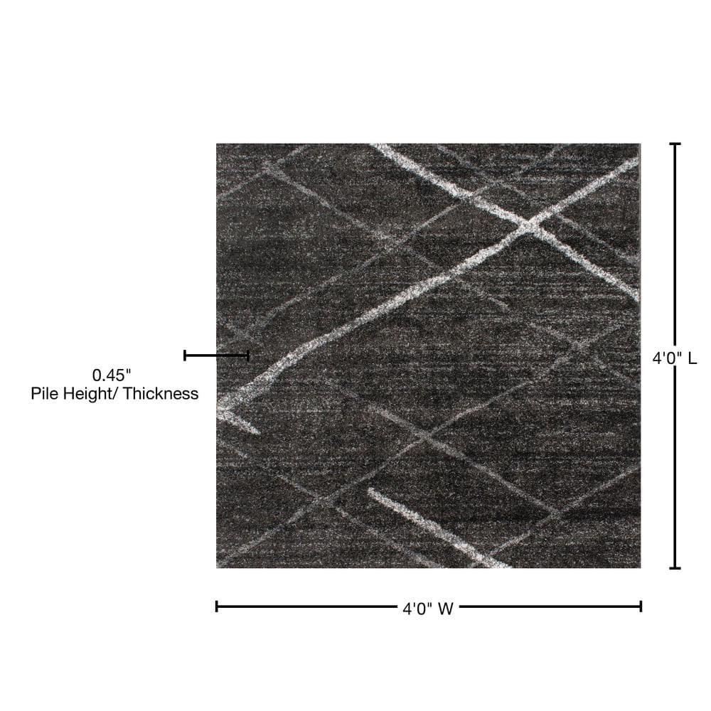 Nuloom 4 Square Thigpen Contemporary Indoor Area Rug, Charcoal, Abstract Lines, Non-Slip Backing, Stain Resistant, Bedroom Living Room, Kitchen
