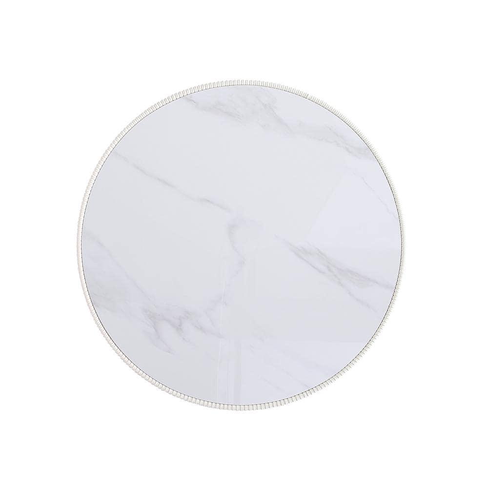 Manhattan Comfort 2pc Anderson Leatherette Upholstered Coffee Table and End Table Set Cream/Gray: Gold Finish, No Assembly Required