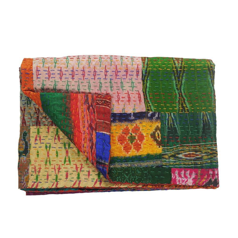 Rajani Home Handmade Kantha Silk Blend Throw Blanket
