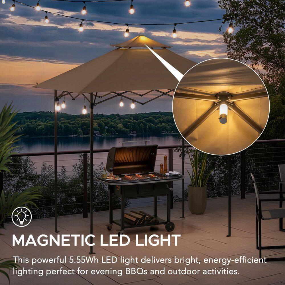 Sunjoy SUNJOY 8' x 5'  Pop up Grill Gazebo Double Tiered Outdoor Gazebo Standing-Height Canopy with Magnetic LED Light, Adjustable Ceiling Height, for BBQ,Picnics, Outdoor Events