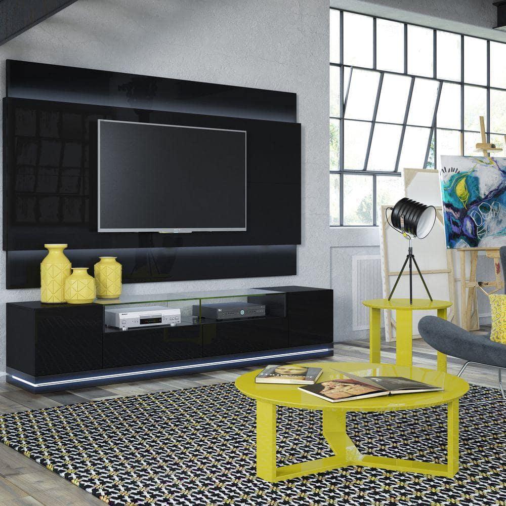 Vanderbilt Wood 85" TV Stand in Matte Black & Gloss