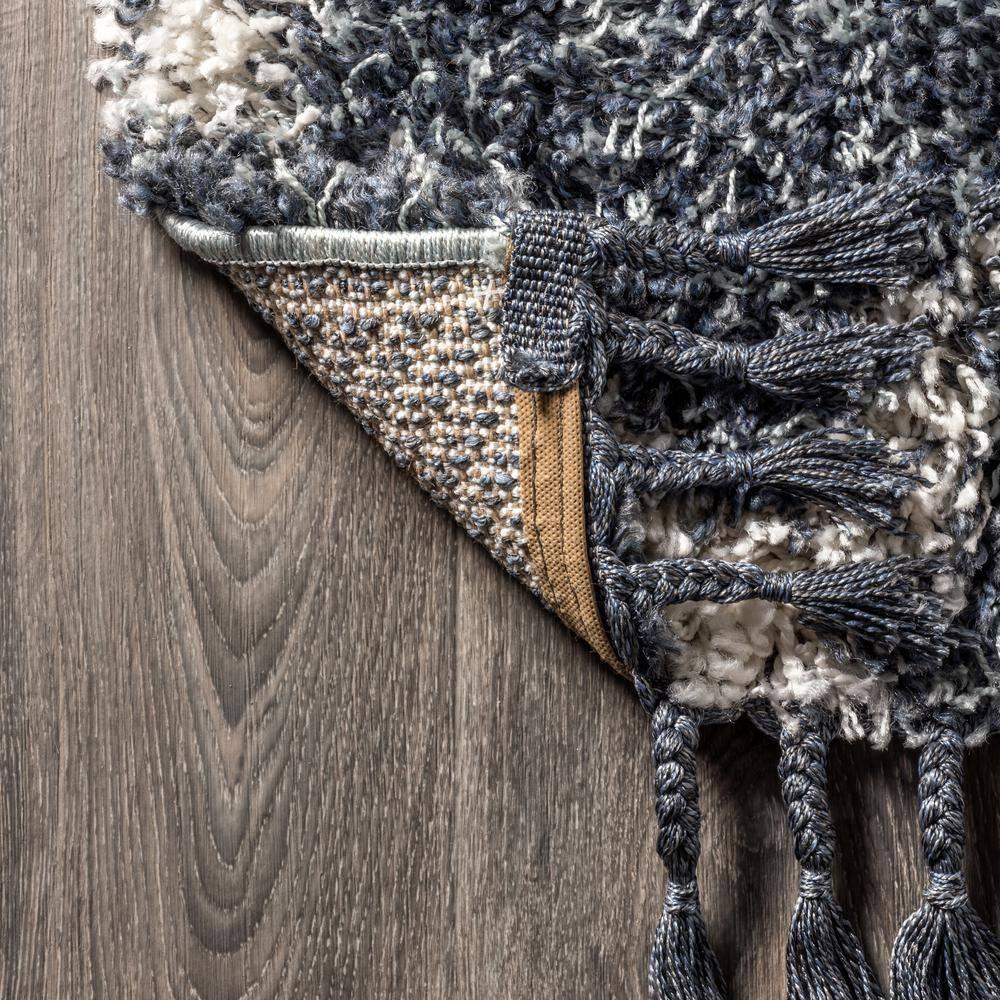 4'x6' Mercer Shag Plush Tassel Moroccan Geometric Trellis Area Rug, Denim/Cream - JONATHAN Y