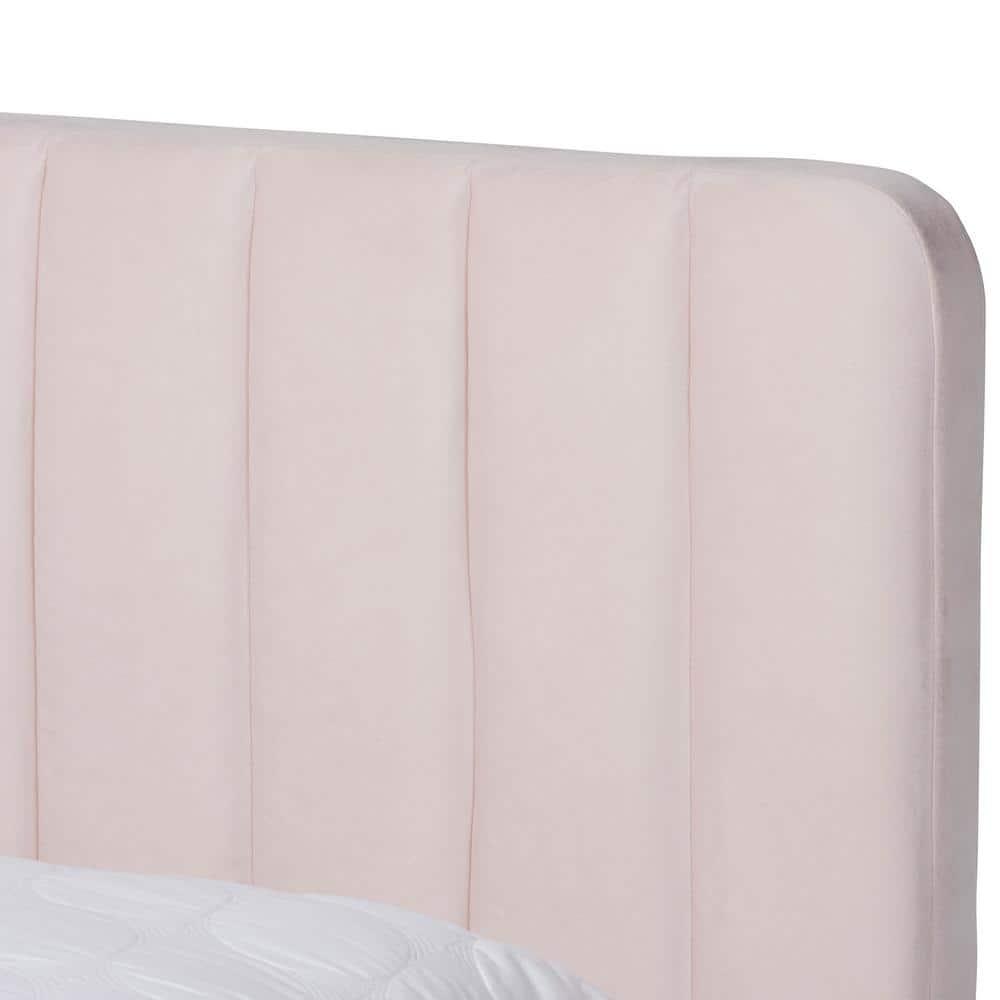 Full Nami Velvet Platform Bed Light Pink/Gold - Baxton Studio: Upholstered MDF Frame, No Box Spring Needed