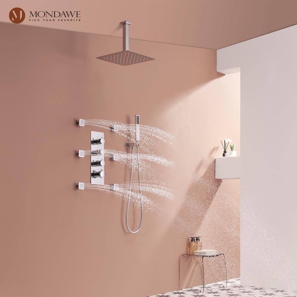 Herathena 3 Functions Ceiling Mounted Luxury Shower System with 6 Body Jets (Rough-in Valve Included)