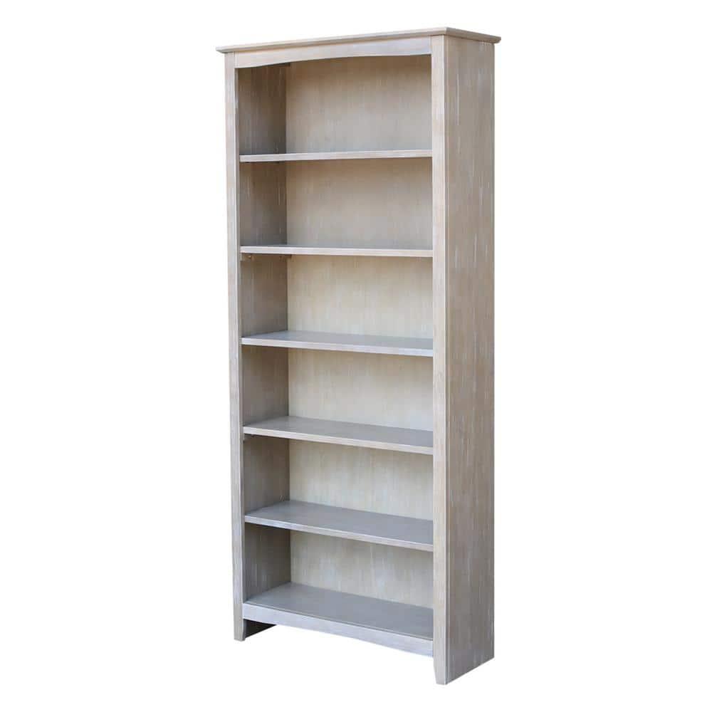 72" Shaker Bookcase Washed Gray/Taupe - International Concepts: Solid Wood, 5 Shelves, Mid-Century Design