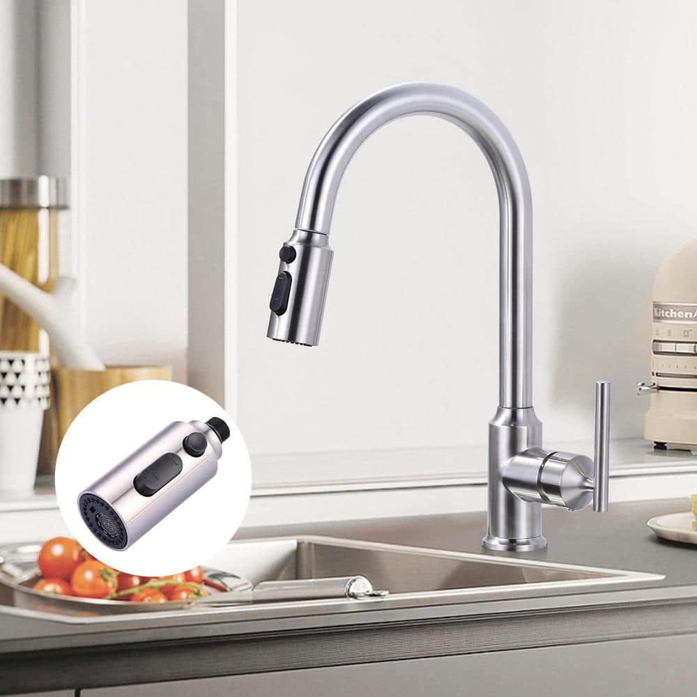 3 Functions Kitchen Faucet Spray Head Replacement with 9 Adapter Kits in Brushed Nickel