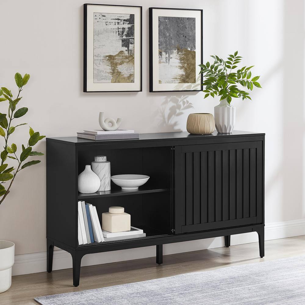 Crosley Furniture Asher Modern Particle Board Wood Sideboard in Matte Black