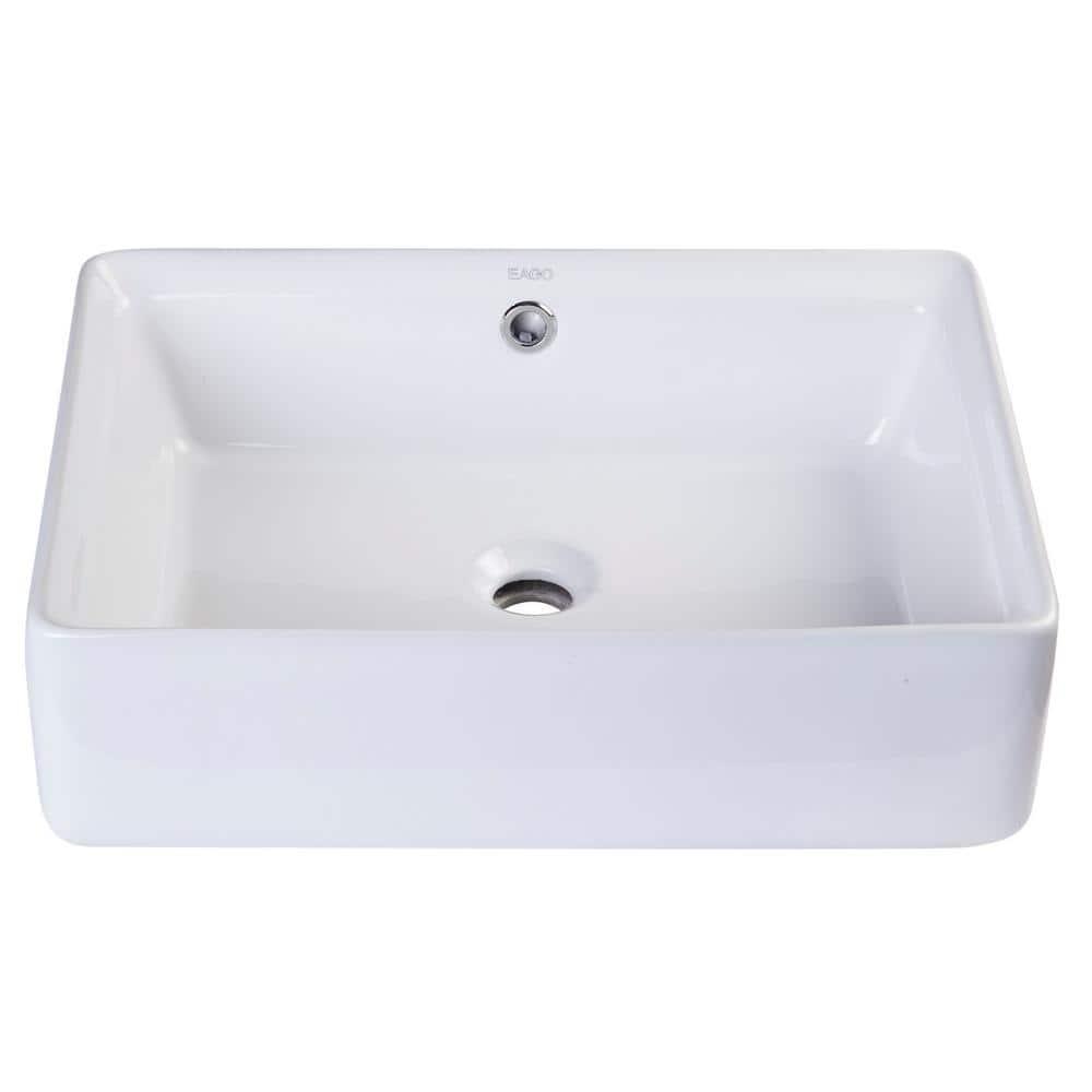 EAGO 14.125'' White Porcelain Rectangular Bathroom Sink with Overflow