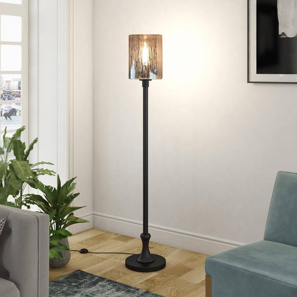 Numit 68.75" Tall Floor Lamp with Glass Shade in Brass/Mercury Glass