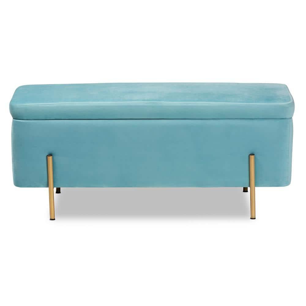Rockwell Velvet Metal Storage Bench Navy Blue/Gold - Baxton Studio: Upholstered Lift-Top for Bedroom