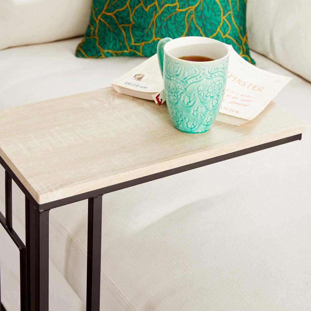 Olivia & May Contemporary Iron and Wood Accent Table Black: Sofa Side C-Table, Narrow Tray End Table
