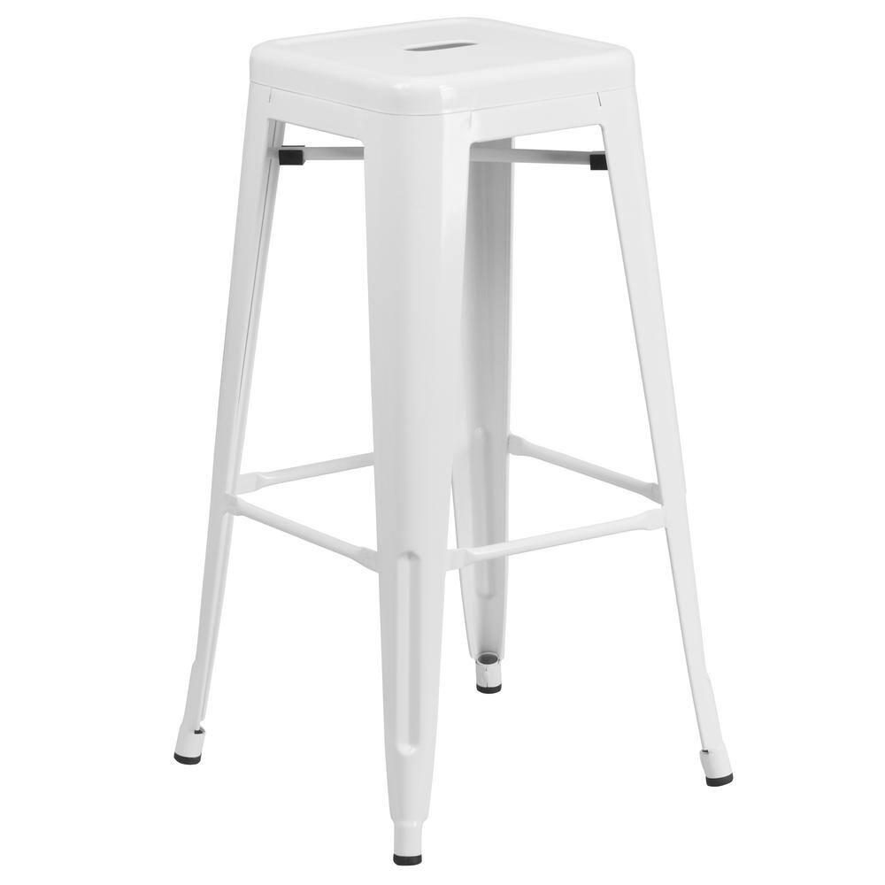 Flash Furniture Commercial Grade 30" High Backless White Metal Indoor-Outdoor Barstool with Square Seat