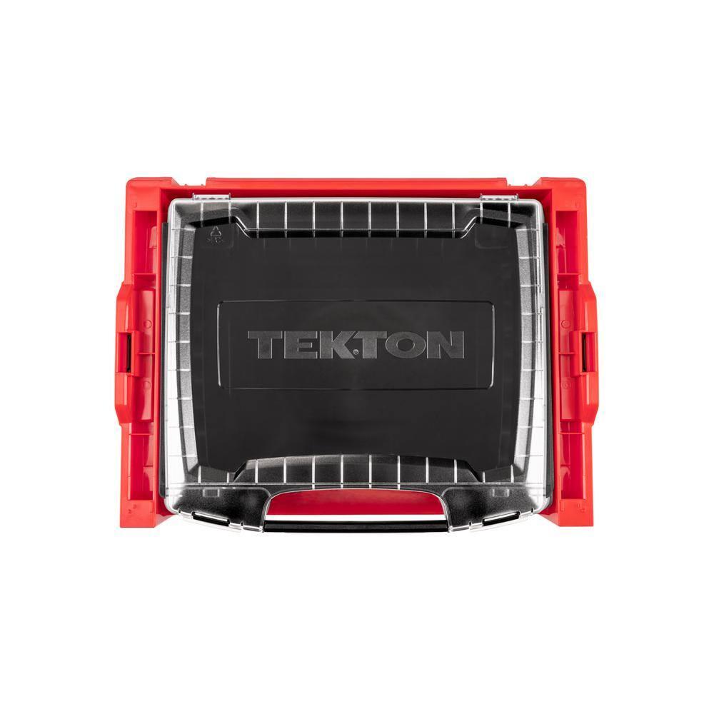 Red and Black Plastic Stacking Tool Box with Clear Lid