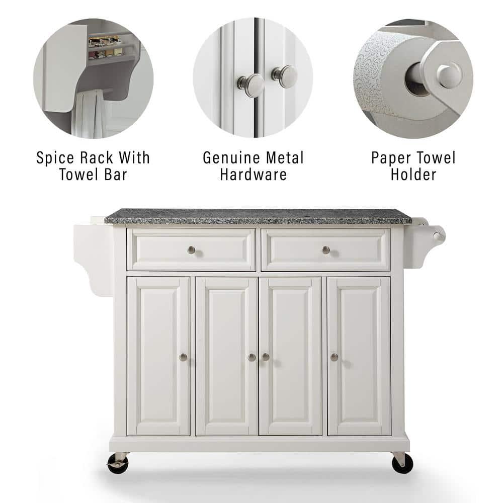 Crosley Furniture Wood/Solid Granite Kitchen Cart in White/Gray