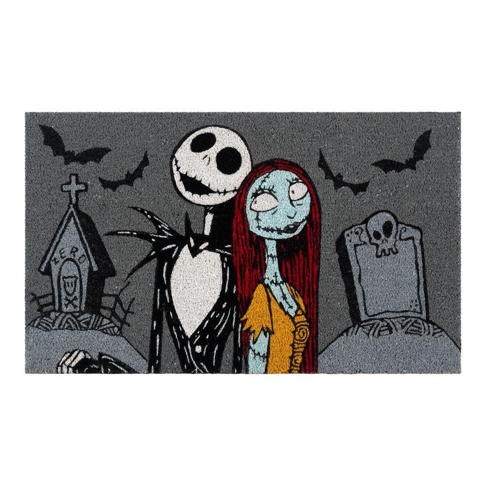 Disney Nightmare Before Christmas Jack Sally Welcome Black White Natural Graphic Non-Slip Indoor/ Outdoor Coir Door Mat 2-Pack, 20x34 (Set of 2)