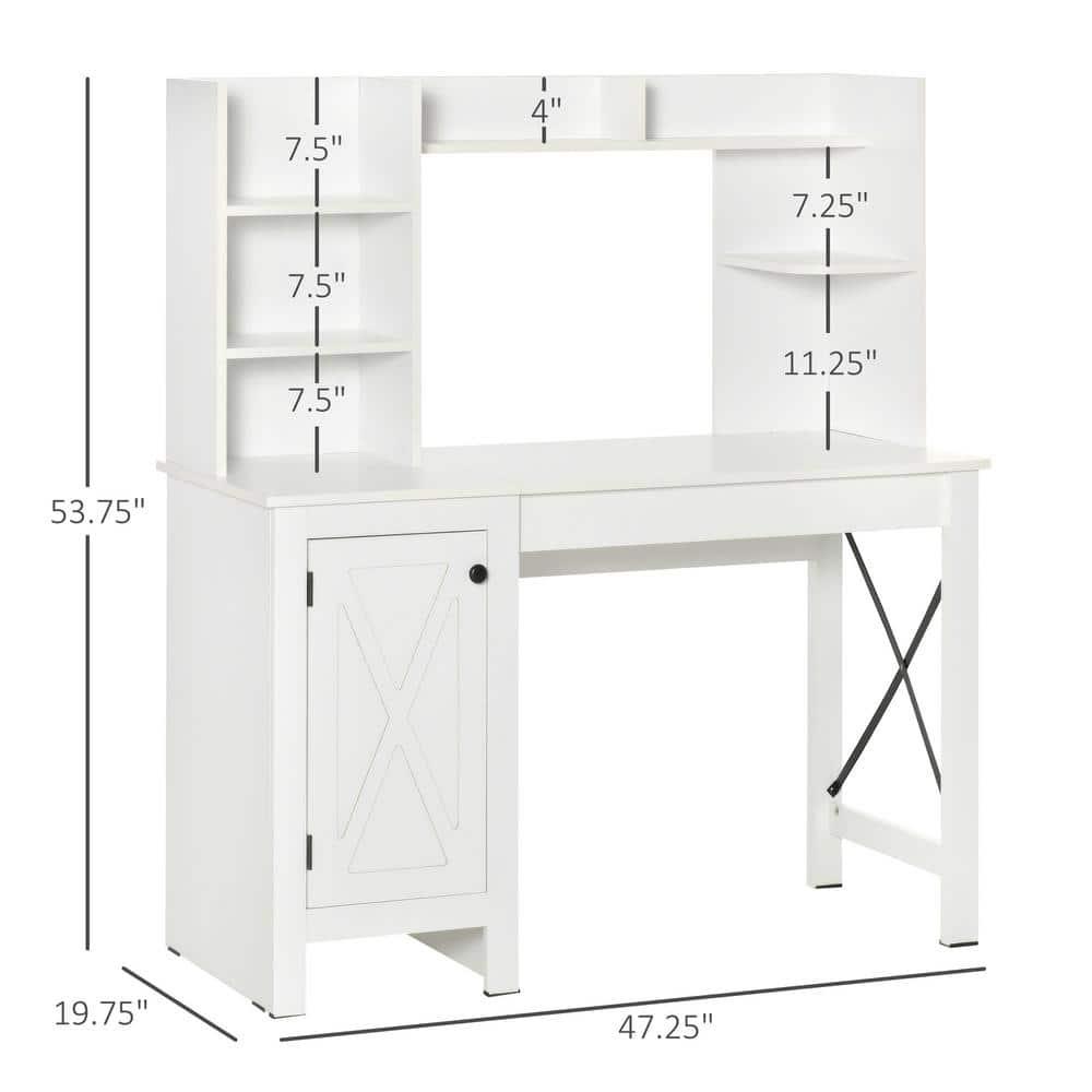 HOMCOM Farmhouse Computer Desk with Hutch and Cabinet, Home office Desk with Storage, for Study, White