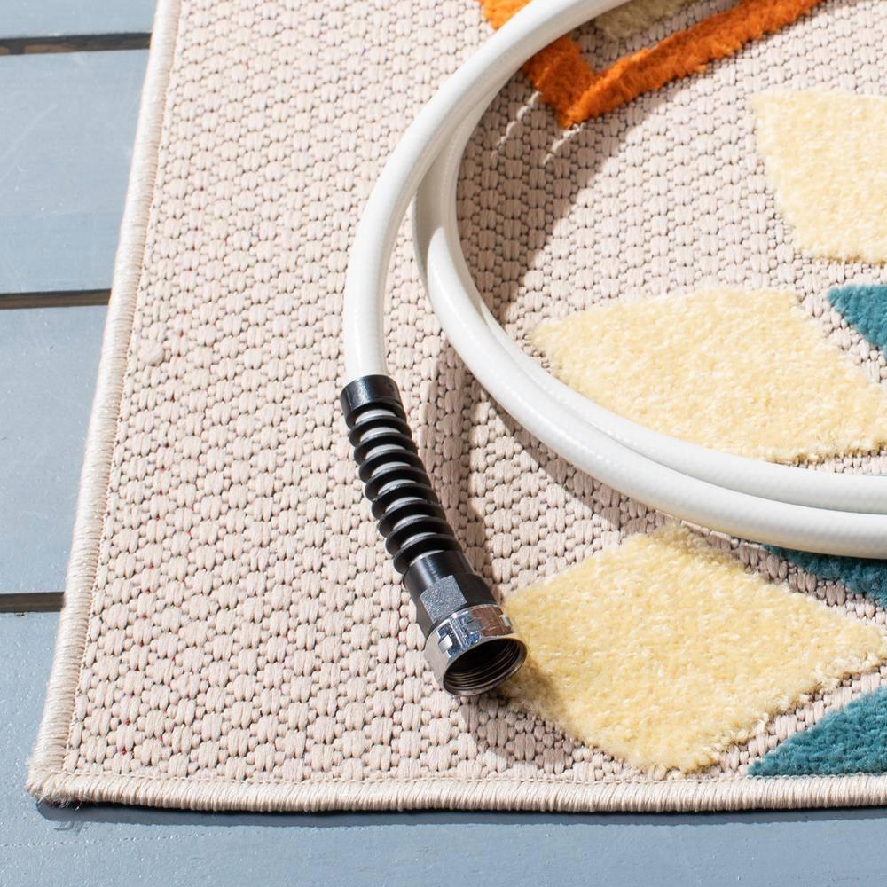 Cabana CBN328 Power Loomed UV Resistant Indoor/Outdoor Area Rug - Ivory/Orange - 8'x10' - Safavieh