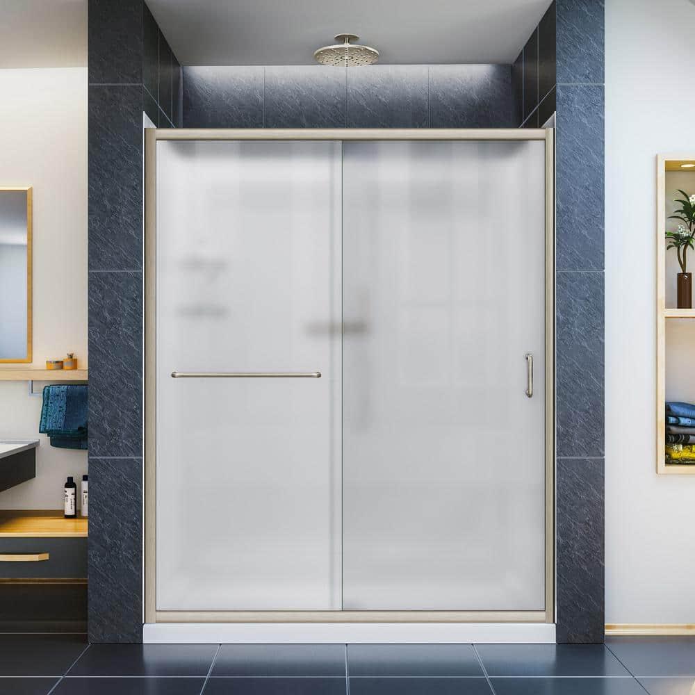 Infinity-Z 60" W x 30" D x 76.75" H Semi-Frameless Rectangle Shower Enclosure with Towel Bar and Base Included