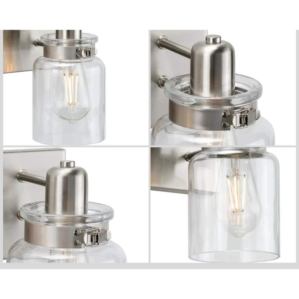 Progress Lighting Calhoun Collection 3-Light Bath & Vanity Wall Light, Brushed Nickel, Clear Glass Shade
