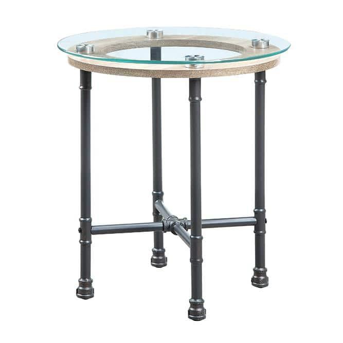 Williston Forge Brantley Industrial 22"Dia Round End Table in Clear & Sandy Gray