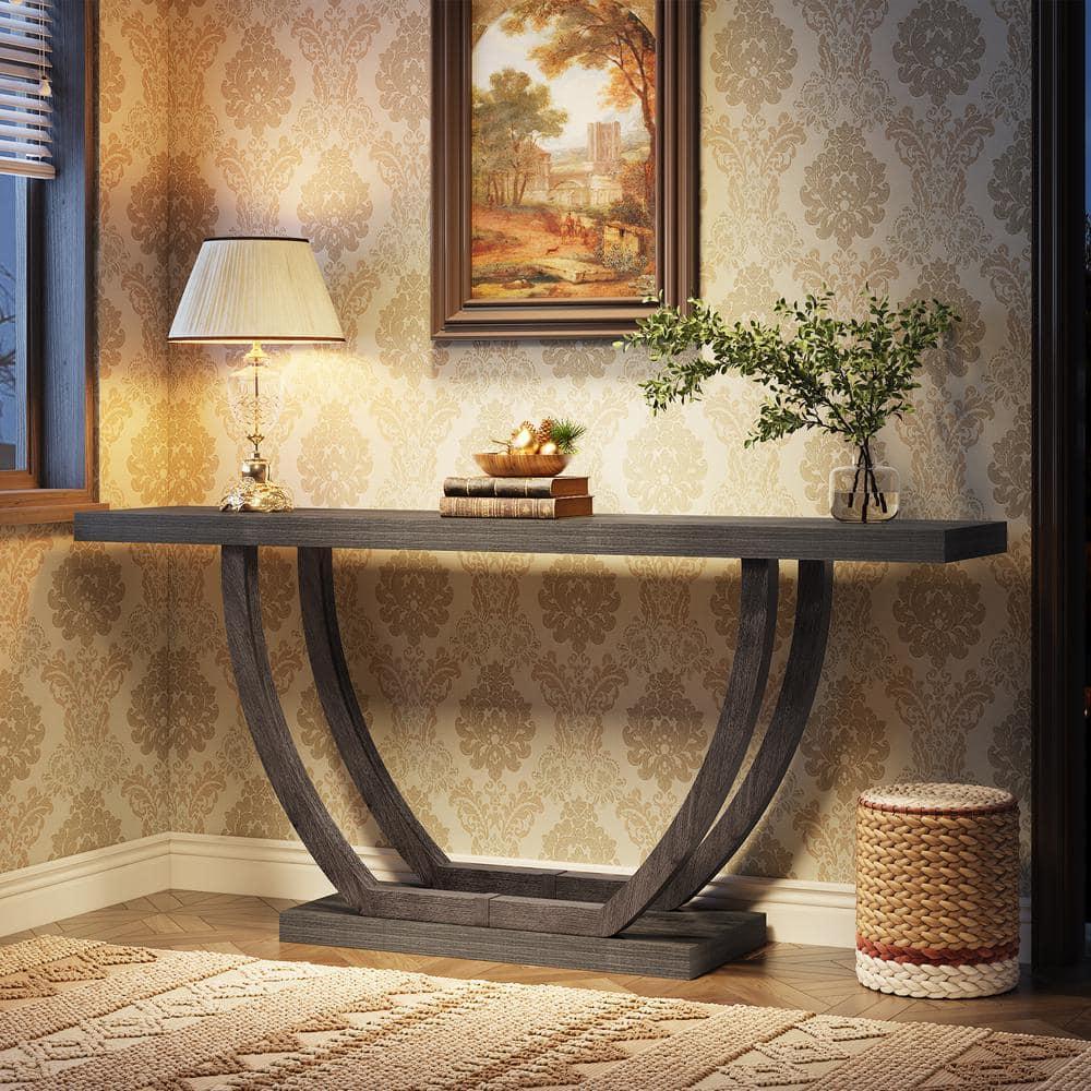 Resenkos Entryway Table, Console Sofa Table,63" Farmhouse Console Table, 2-Tier Entryway Sofa Table Gray